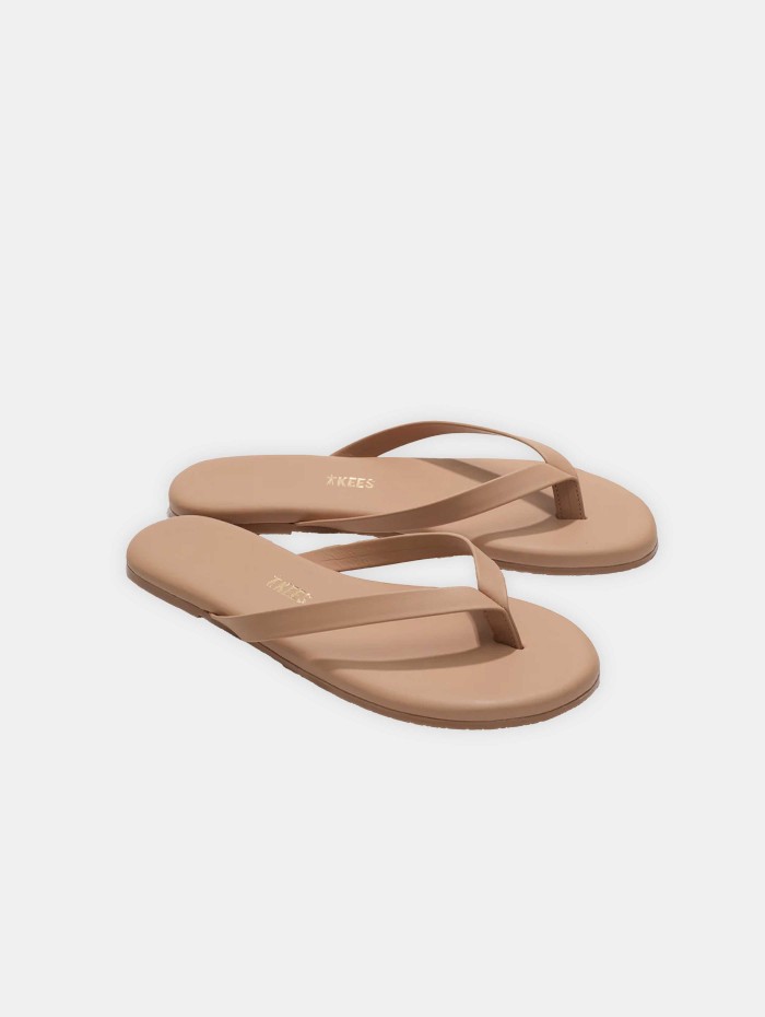 Tongs en cuir sable - Boyfriend - Tkees