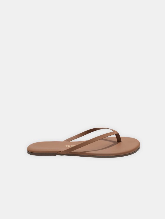 Tongs en cuir camel - Lily nudes - Tkees