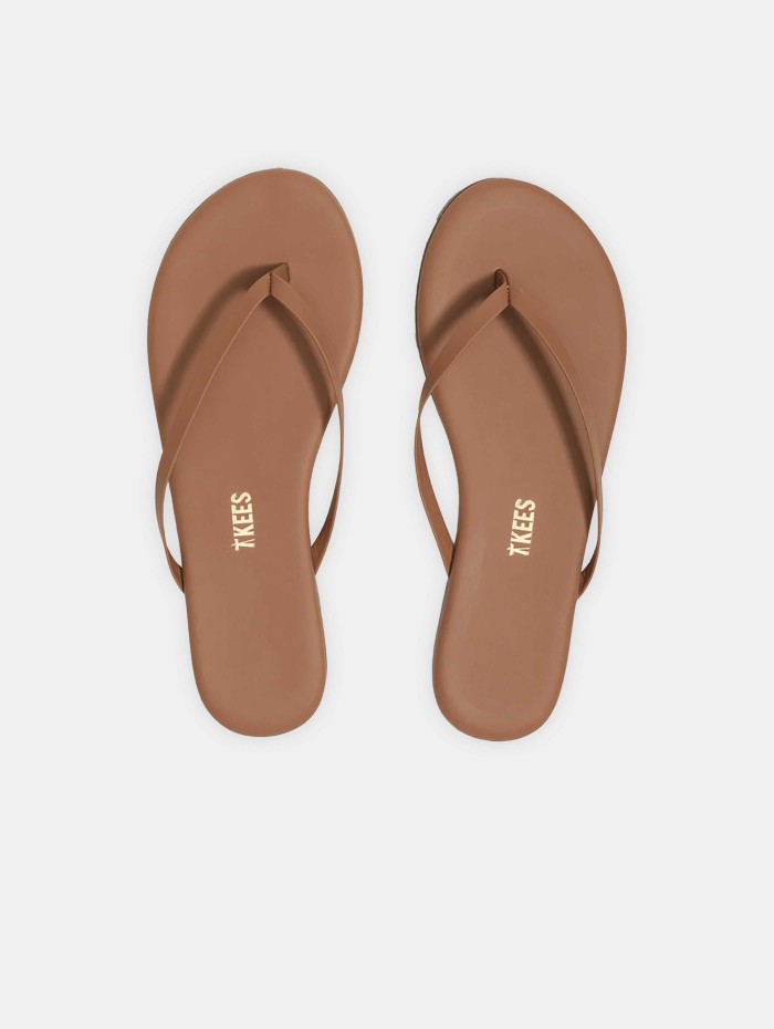 Tongs en cuir camel - Lily nudes - Tkees