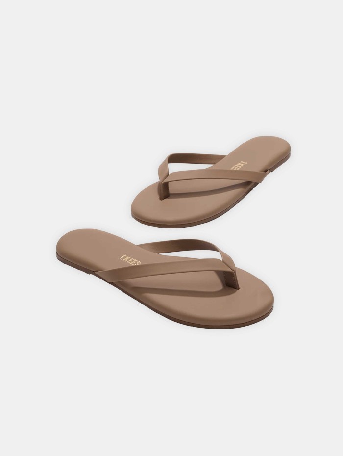 Tongs en cuir sable - Boyfriend - Tkees