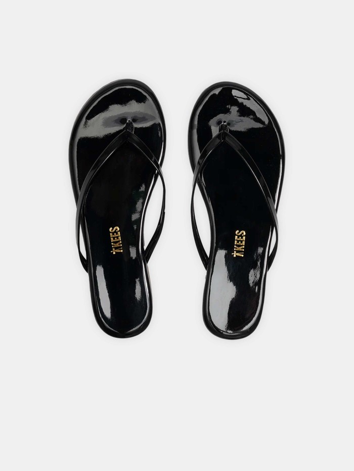 Tongs vernies en cuir noires - Glosses Licoric - Tkees