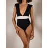 Maillot de bain col v noir et crème - Keops - Maiô Paris