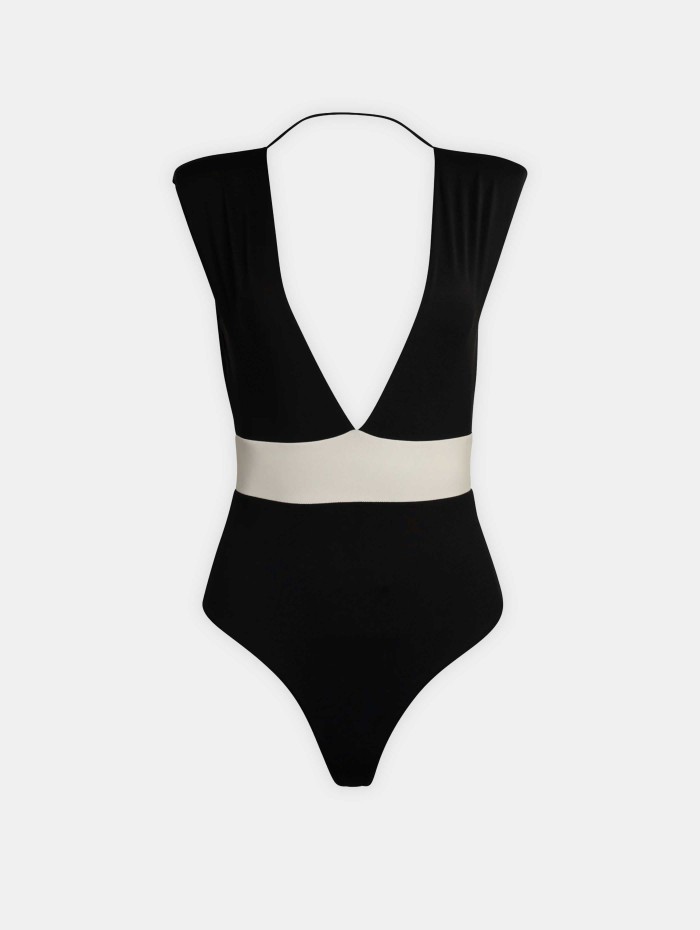 Maillot de bain col v noir et crème - Keops - Maiô Paris