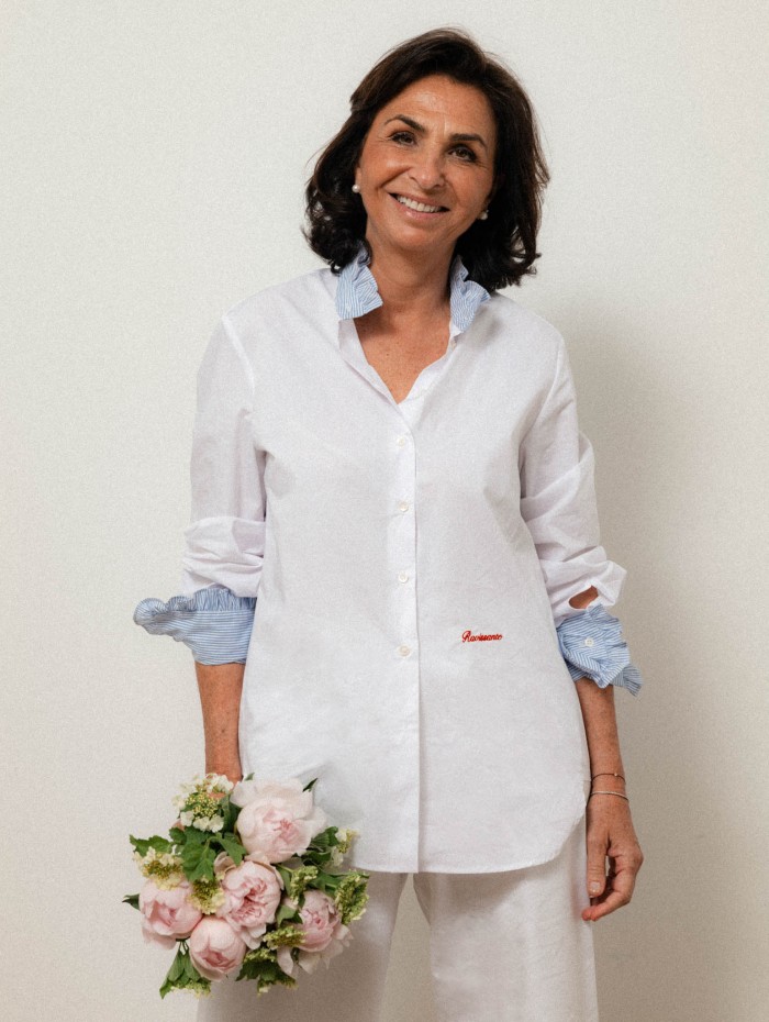 Chemise "La Pivoine" blanche et bleue - Ravissante