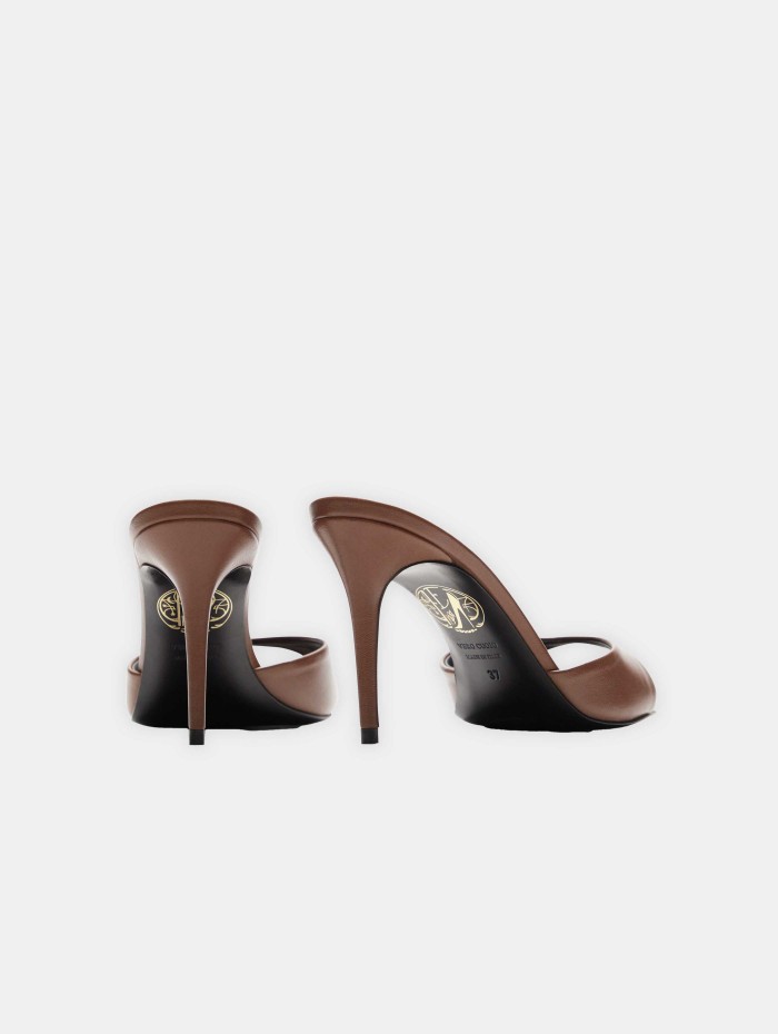 Mules à talons en cuir chocolat - Lidylle 85 - Maison Ernest