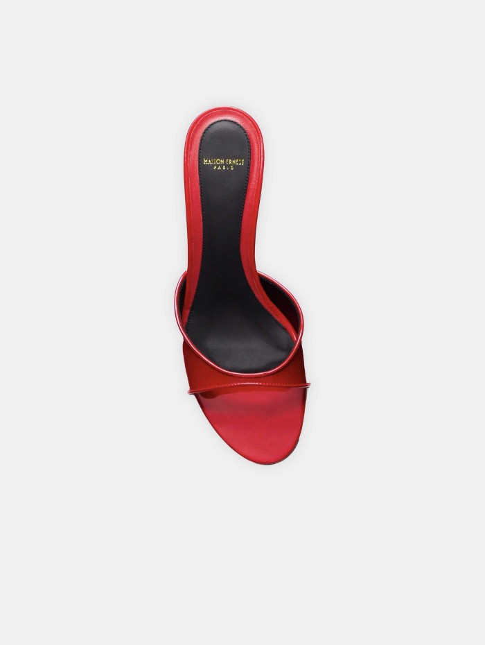 Mules en cuir vernis rouge - Lidylle 55 - Maison Ernest