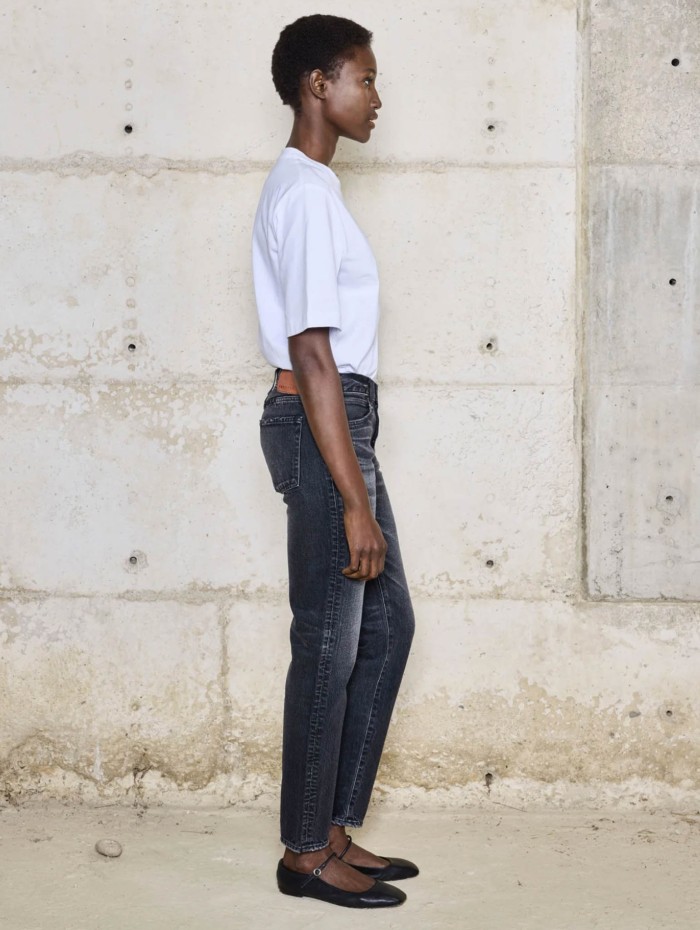 Jean tapered en toile japonaise noire délavée - Okayama - Boro denim