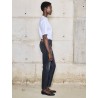 Jean tapered en toile japonaise noire délavée - Okayama - Boro denim