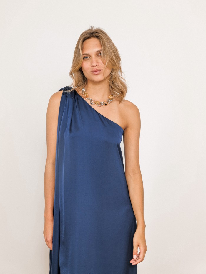 Robe charmeuse une épaule navy - Mona - 26 Avenue