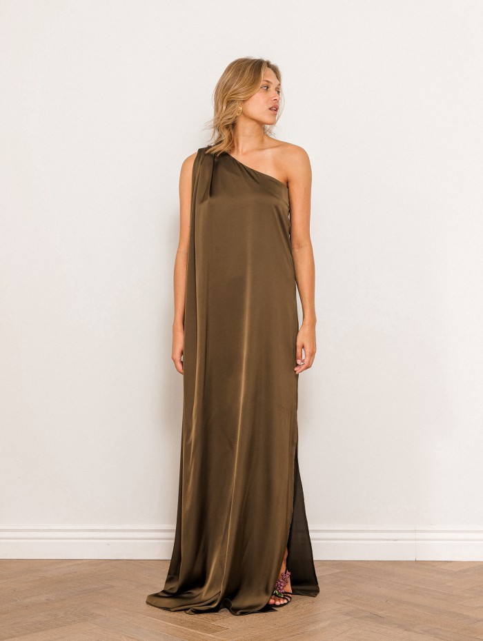Robe charmeuse une épaule kaki - Mona - 26 Avenue