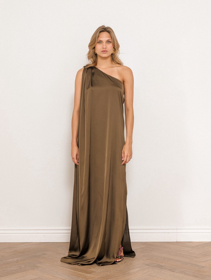 Robe charmeuse une épaule kaki - Mona - 26 Avenue