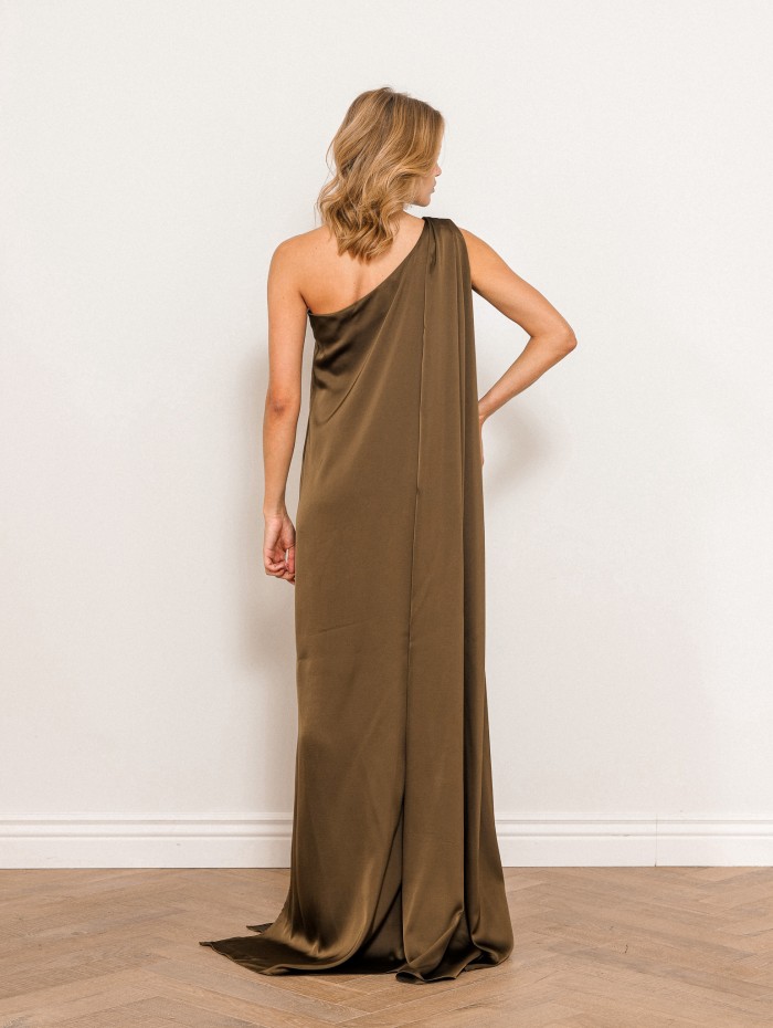 Robe charmeuse une épaule kaki - Mona - 26 Avenue