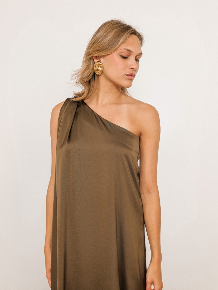 Robe charmeuse une épaule kaki - Mona - 26 Avenue