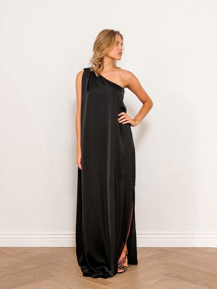 Robe charmeuse une épaule noire - Mona - 26 Avenue