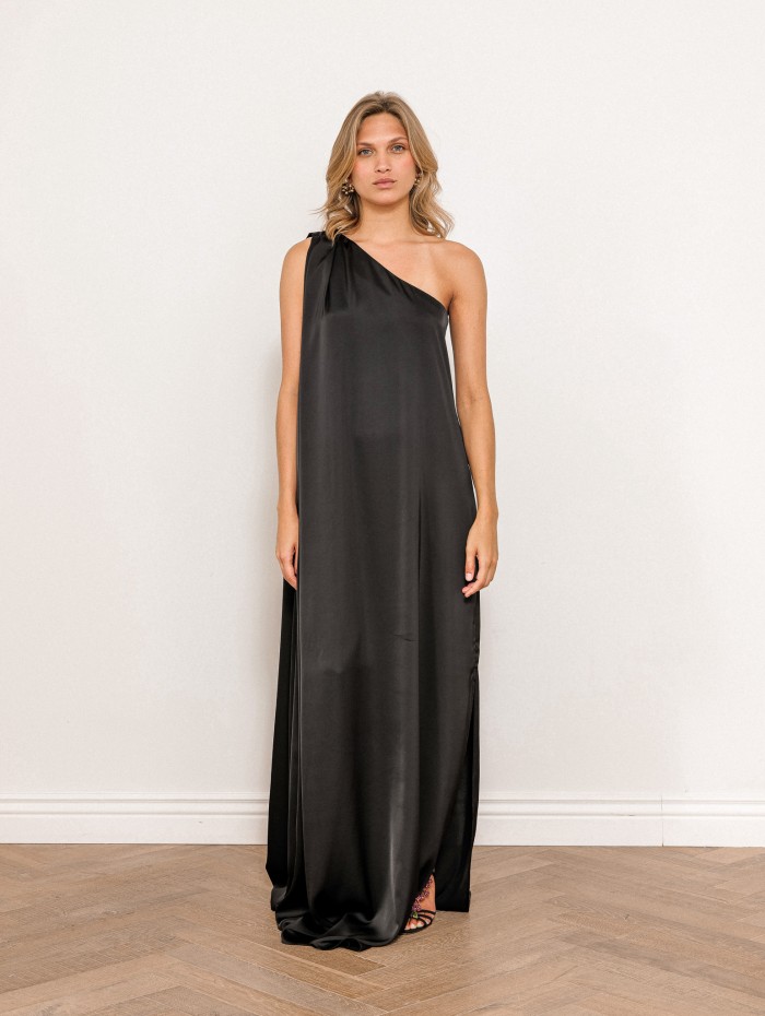 Robe charmeuse une épaule noire - Mona - 26 Avenue
