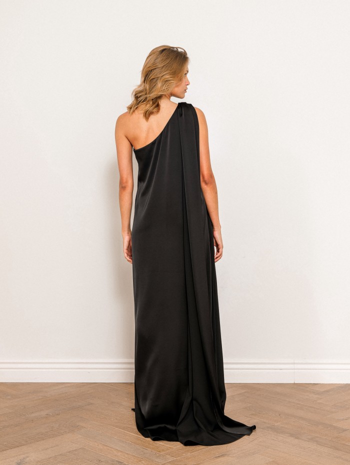 Robe charmeuse une épaule noire - Mona - 26 Avenue
