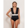 Maillot de bain col v noir et crème - Keops - Maiô Paris