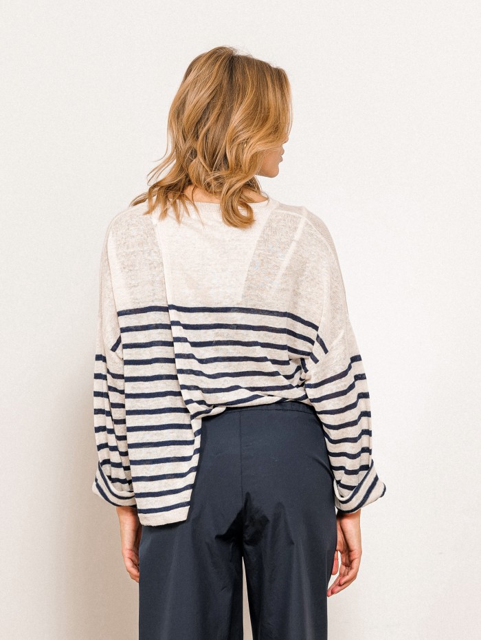 Marinière beige et bleu - Lin - Majestic Filatures