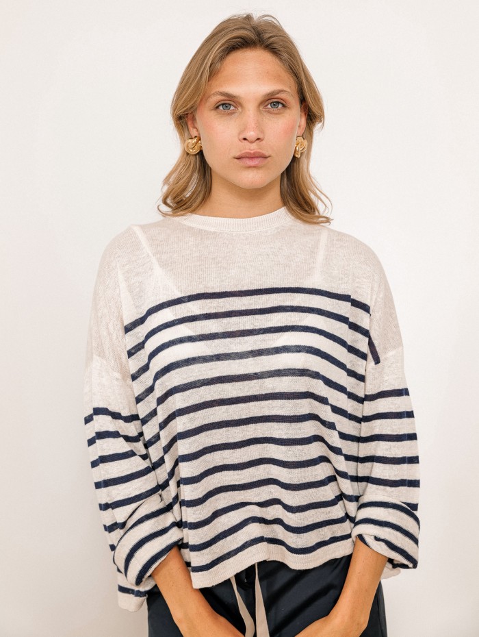 Marinière beige et bleu - Lin - Majestic Filatures