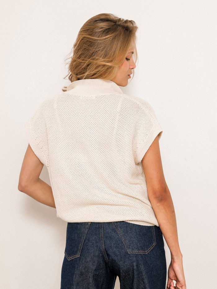 Polo en maille - Blanc cassé - Majestic Filatures