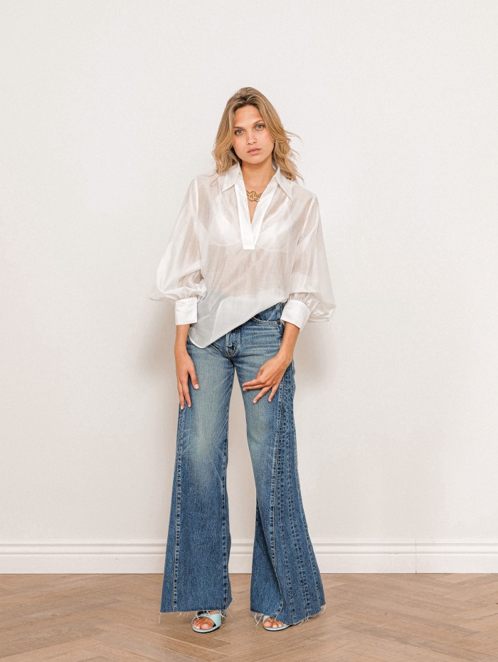 Blouse blanche transparente satinée – 26 Avenue