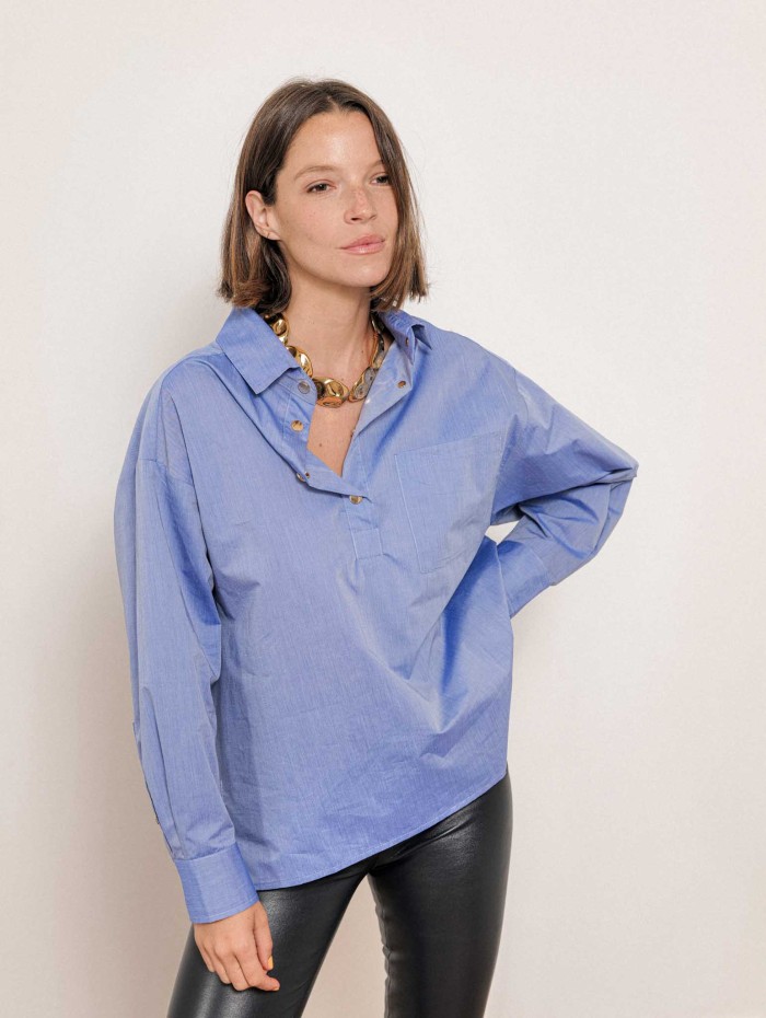 Blouse oversize en coton - Bleue - A.shirt