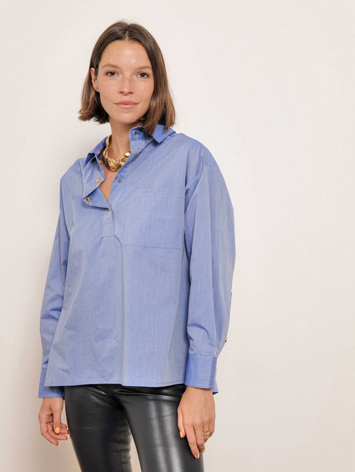 Blouse oversize en coton - Bleue - A.shirt