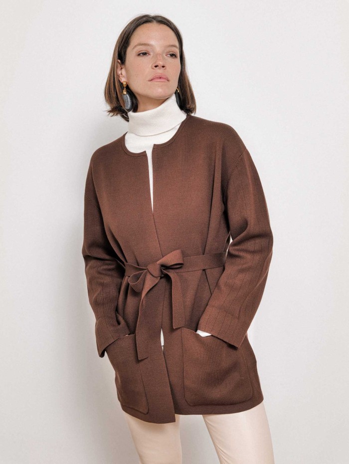 Veste longue marron avec ceinture - Mstoro - Max Mara