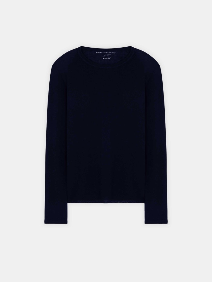 T-shirt manches longues en cachemire - Bleu marine - Majestic Filatures