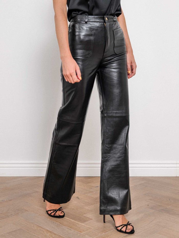 Pantalon évasé en cuir noir - Beau - Max et Moi