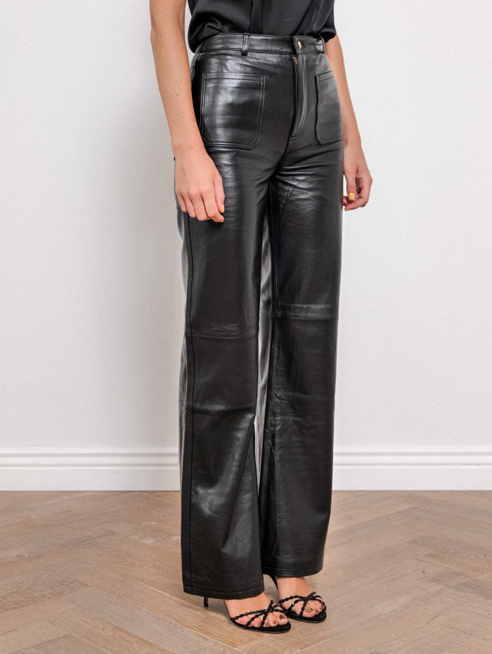 Pantalon évasé en cuir noir - Beau - Max et Moi