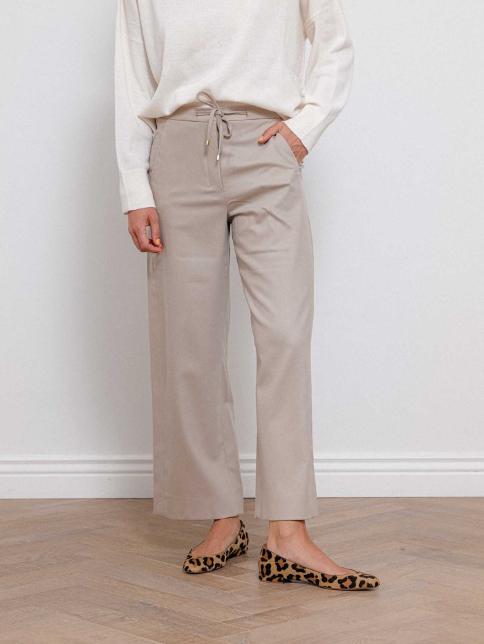 Pantalon fluide beige en laine vierge - Smmfloria - Max Mara