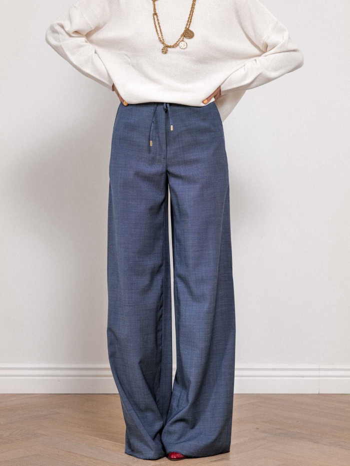 Pantalon fluide bleu en laine vierge - Mstmagma - Max mara