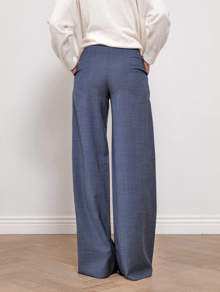 Pantalon fluide bleu en laine vierge - Mstmagma - Max mara