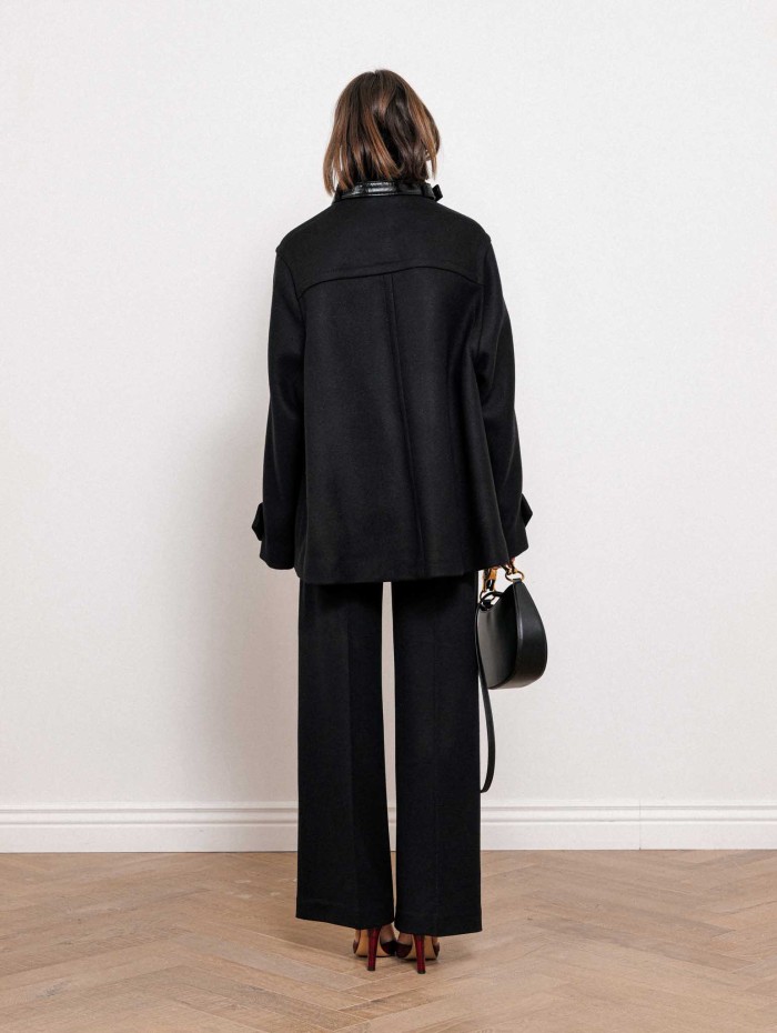 Manteau court noir en laine et cachemire | Lanvin