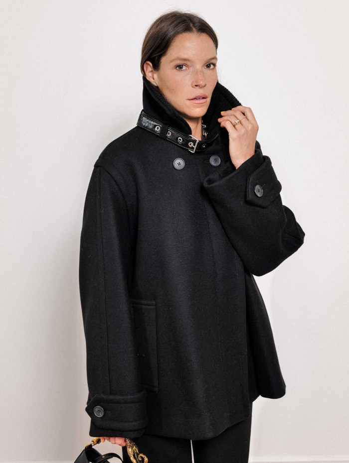 Manteau court noir en laine et cachemire | Lanvin