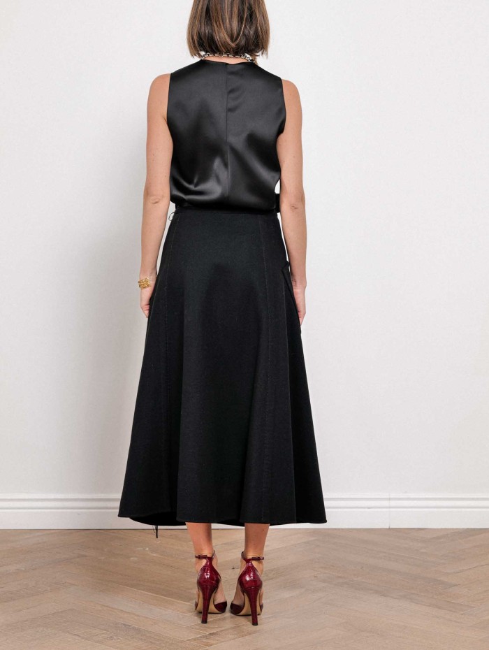 Jupe noire à franges en laine et cachemire | Lanvin