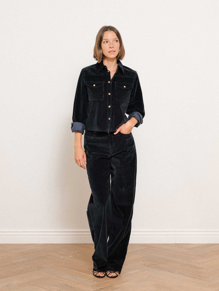 Chemise courte en velours bleu marine - Mstrivolo  - Max mara