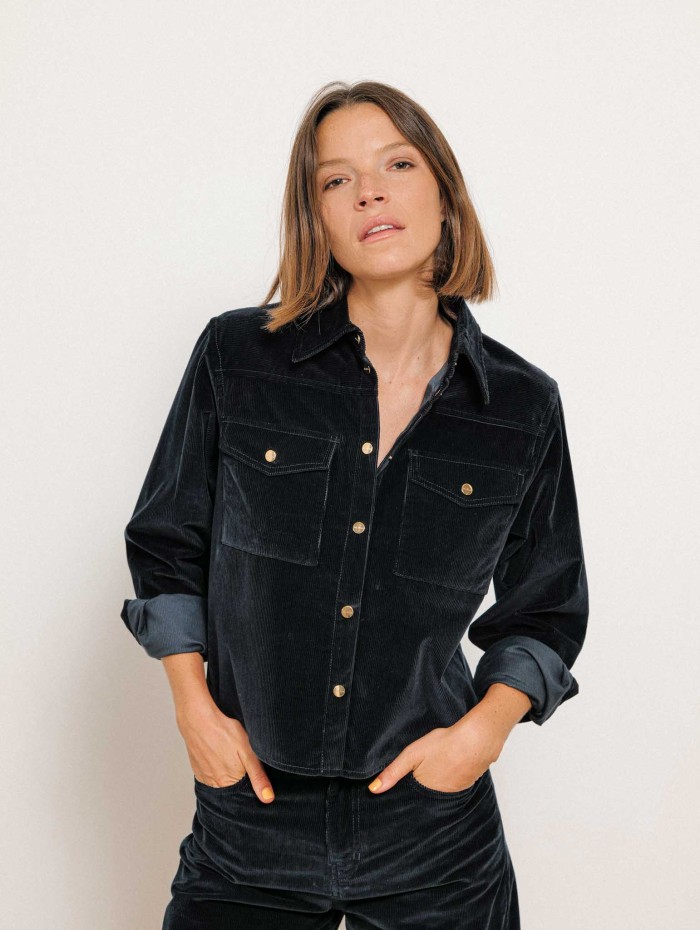 Chemise courte en velours bleu marine - Mstrivolo  - Max mara