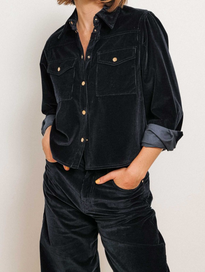 Chemise courte en velours bleu marine - Mstrivolo  - Max mara