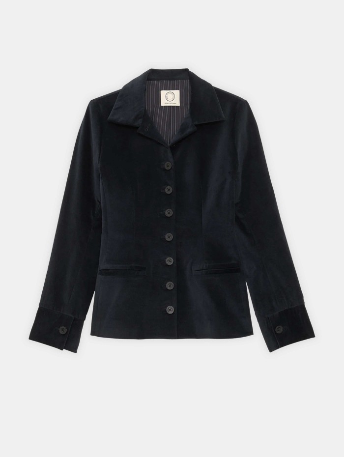 Veste en velours bleu marine à coupe cintrée - Georges - Ines de la Fressange