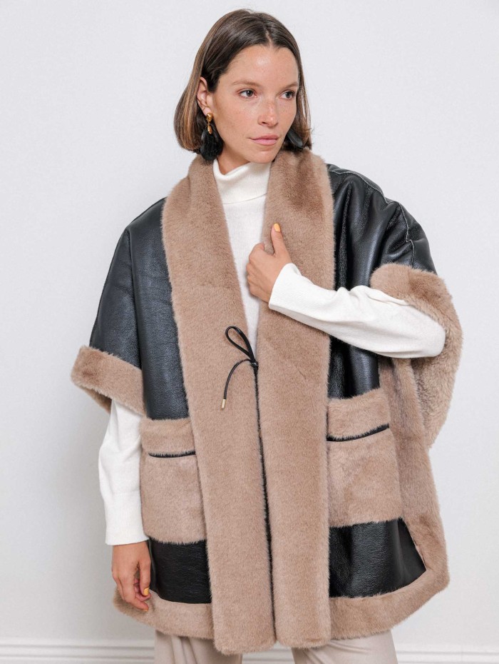 Poncho en cuir et fourrure - Noir - Max et moi