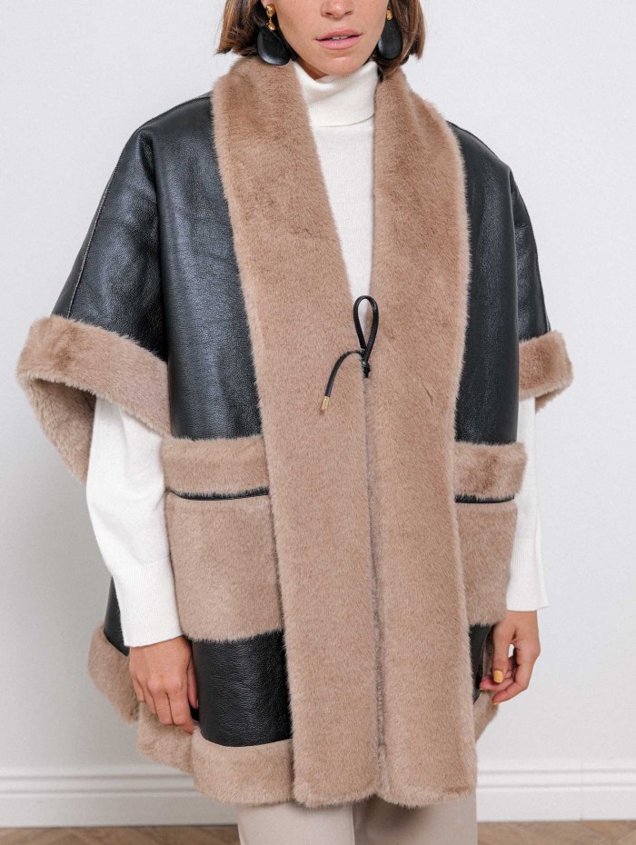 Poncho en cuir et fourrure - Noir - Max et moi