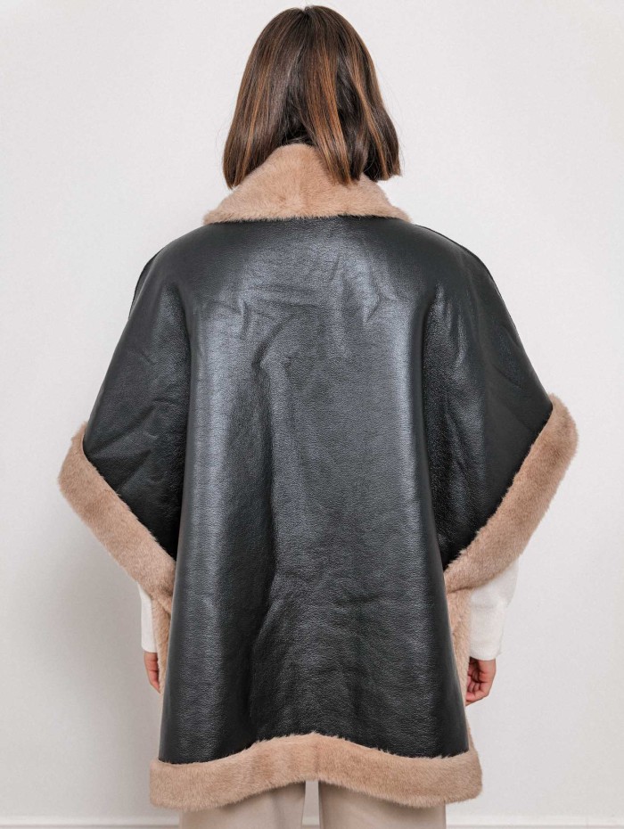 Poncho en cuir et fourrure - Noir - Max et moi