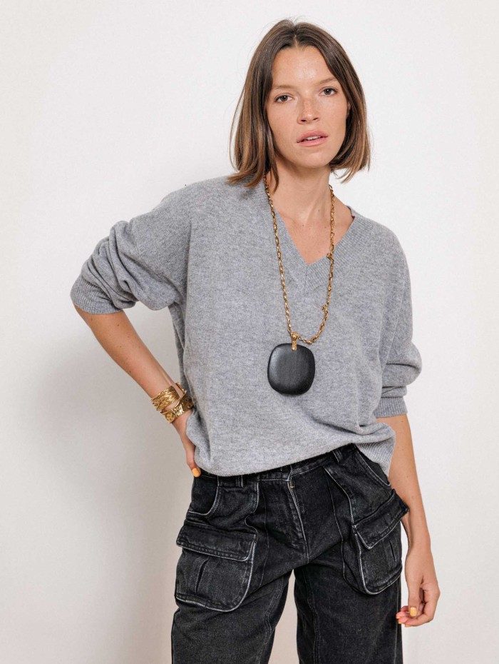 Pull col v en cachemire - Gris - Max et moi