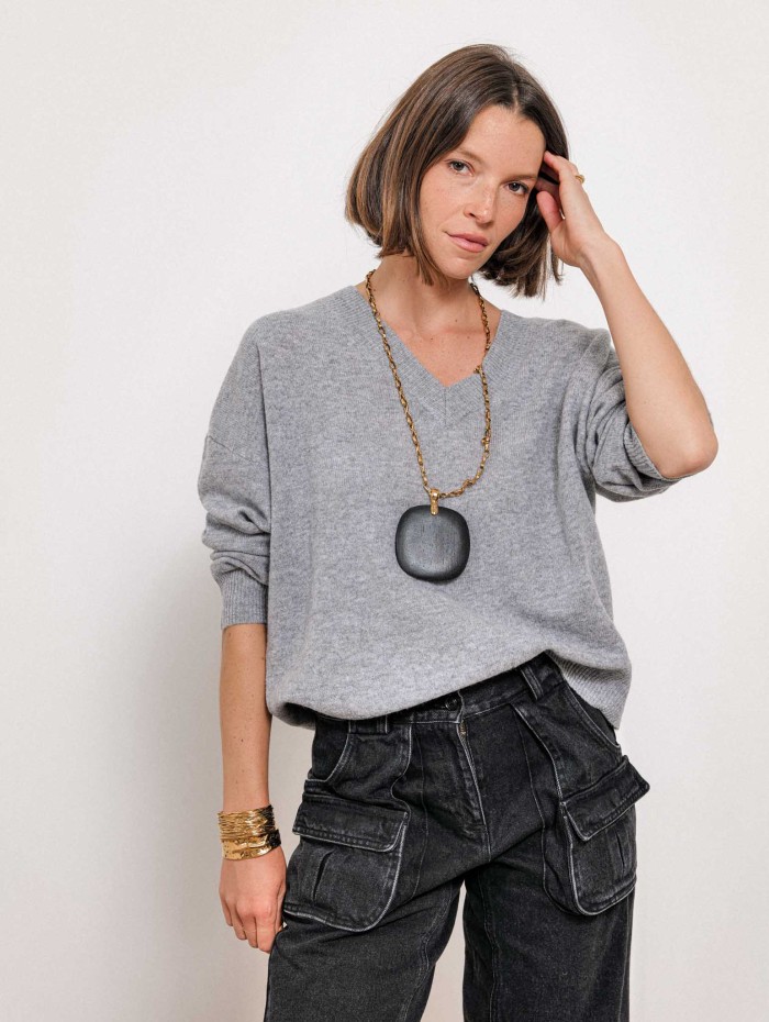Pull col v en cachemire - Gris - Max et moi