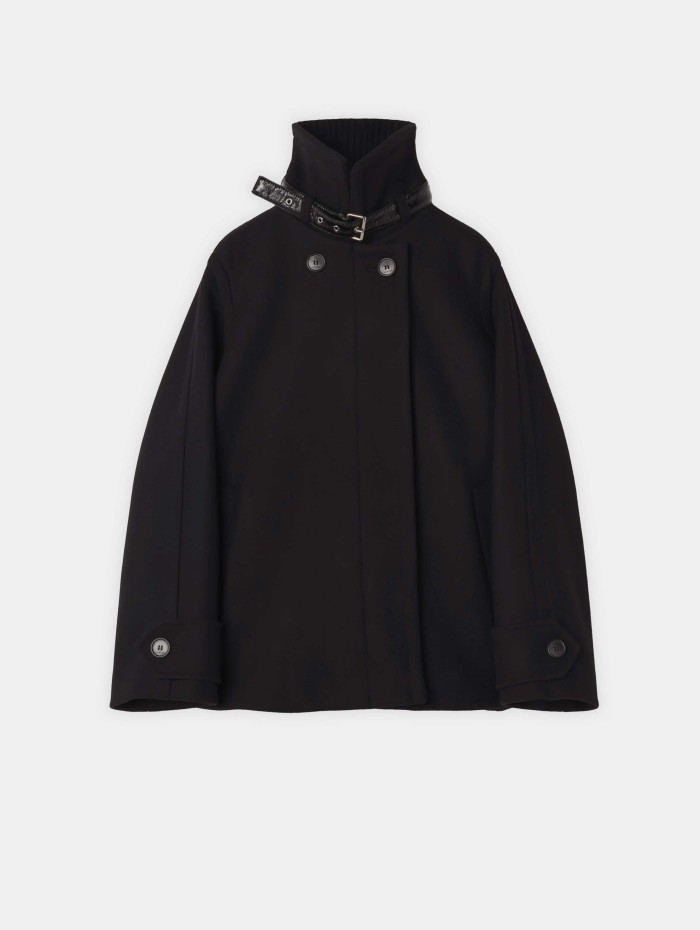Manteau court noir en laine et cachemire | Lanvin