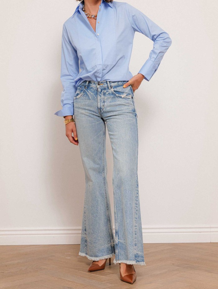 Jean low rise straight flare - Kushiro - Boro denim