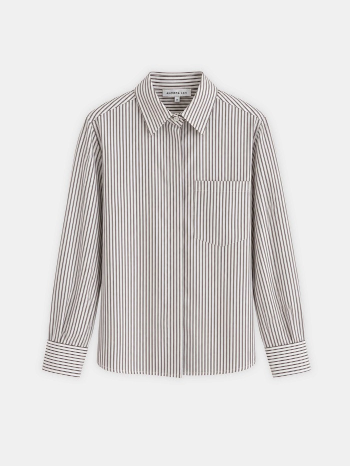 Chemise blanche à rayures marron - Tory  - Andréa Lev