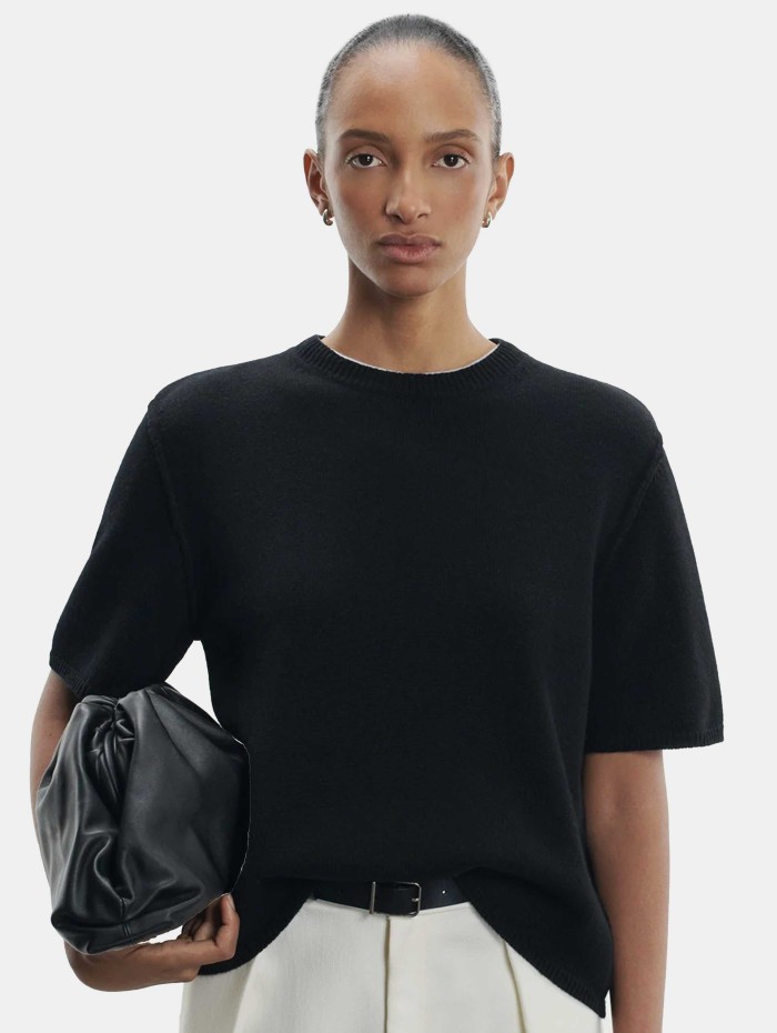Pull manches courtes en laine mérinos - Noir - Majestic Filatures